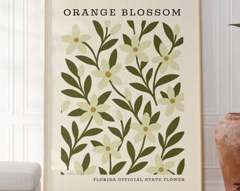 Florida State Flower Digital Download | Orange Blossom Botanical Wall Decor | Mid Century Modern Floral |  Housewarming Gift