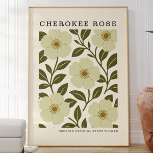 Georgia State Flower Art Print | Cherokee Rose Botanical Wall Decor | Mid Century Modern Floral | Housewarming Gift image 2