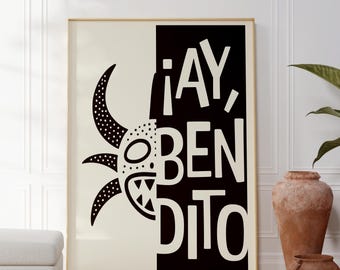 Stampa artistica da parete con maschera Vejigante / Decorazione popolare portoricana / Regalo latino per il Carnevale di metà secolo / Patrimonio ispanico boricano