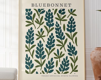 Texas State Flower Digital Download | Bluebonnet Botanical Wall Decor | Mid Century Modern Floral |  Housewarming Gift