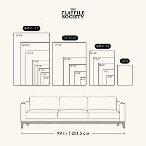 The image is a diagram that shows the sizes of different couches, ranging from 24" to 3" in height, and from 18" to 3" in width. The couch depicted in the image is 9" wide and 6" high. The image also includes the dimensions of the couch, which are 99" in width and 25.5" in height.