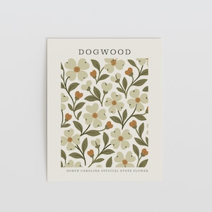 North Carolina State Flower Art Print | Dogwood Botanical Wall Decor | Mid Century Modern Floral | Housewarming Gift image 2