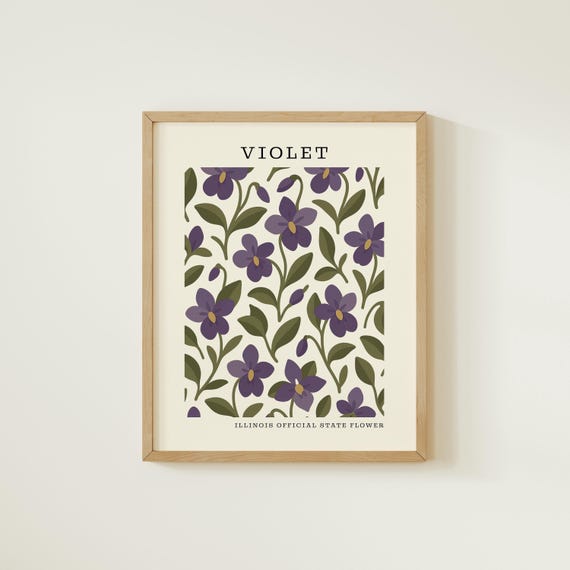 Illinois State Flower Art Print | Violet Botanical Wall Decor | Mid Century Modern Floral |  Housewarming Gift