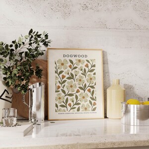 North Carolina State Flower Art Print | Dogwood Botanical Wall Decor | Mid Century Modern Floral | Housewarming Gift image 5