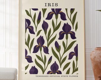 Tennessee State Flower Art Print | Iris Botanical Wall Decor | Mid Century Modern Floral |  Housewarming Gift
