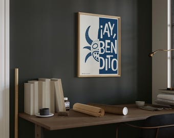 Stampa artistica da parete con maschera Vejigante / Decorazione popolare portoricana / Regalo latino per il Carnevale di metà secolo / Patrimonio ispanico boricano