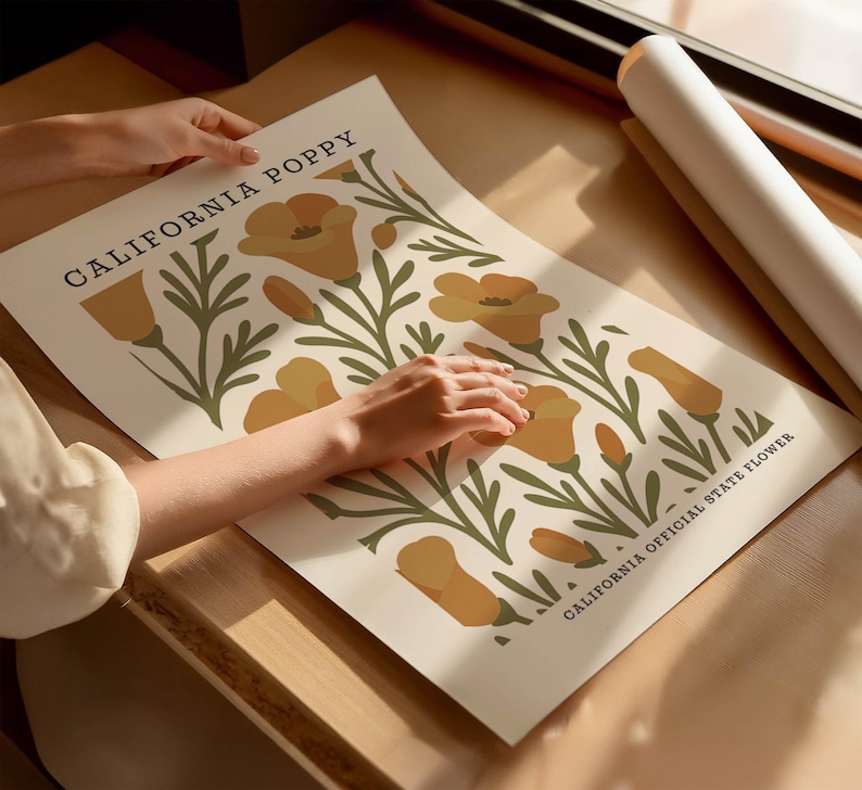 California Poppy Art Print | Mid Century Modern Botanical Wall Decor image 4