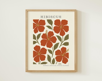 Hawaii State Flower Digital Download | Yellow Hibiscus Botanical Wall Decor | Mid Century Modern Floral |  Housewarming Gift