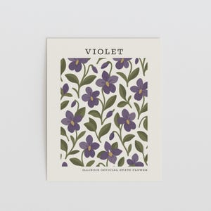 Illinois State Flower Art Print | Violet Botanical Wall Decor | Mid Century Modern Floral | Housewarming Gift image 4