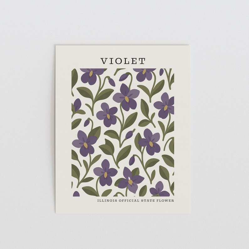 Illinois State Flower Art Print | Violet Botanical Wall Decor | Mid Century Modern Floral | Housewarming Gift image 4