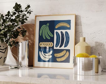 Lámina artística de plátanos: comida puertorriqueña, decoración de cocina (descarga digital)