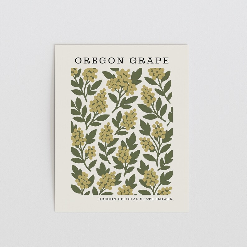 Oregon State Flower Art Print | Grape Botanical Wall Decor | Mid Century Modern Floral | Housewarming Gift image 2