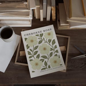 Georgia State Flower Art Print | Cherokee Rose Botanical Wall Decor | Mid Century Modern Floral | Housewarming Gift image 4
