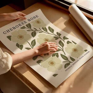 Georgia State Flower Art Print | Cherokee Rose Botanical Wall Decor | Mid Century Modern Floral | Housewarming Gift image 5