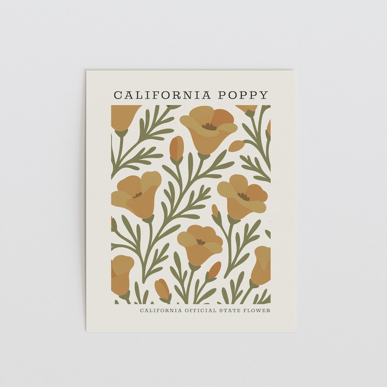 California Poppy Art Print | Mid Century Modern Botanical Wall Decor image 5