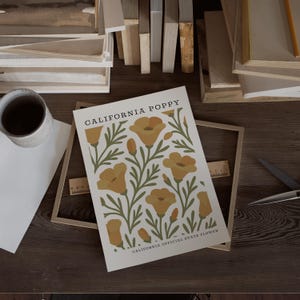 California Poppy Art Print | Mid Century Modern Botanical Wall Decor image 6
