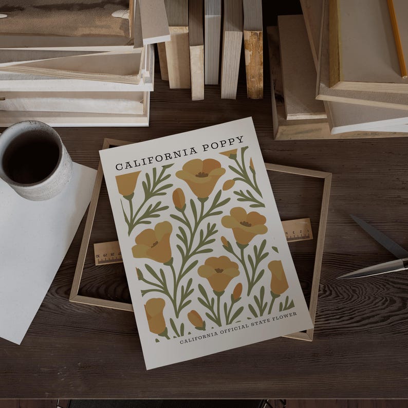 California Poppy Art Print | Mid Century Modern Botanical Wall Decor image 6
