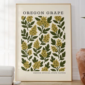 Oregon State Flower Art Print | Grape Botanical Wall Decor | Mid Century Modern Floral | Housewarming Gift image 1