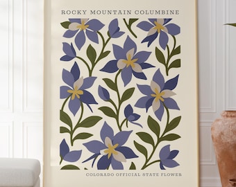 Colorado State Flower Digital Download | Columbine Botanical Wall Decor | Mid Century Modern Floral |  Housewarming Gift