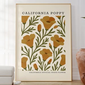 California Poppy Art Print | Mid Century Modern Botanical Wall Decor image 3