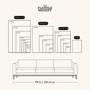 The image is a diagram that shows the sizes of different couches, ranging from 24" to 3" in height, and from 18" to 3" in width. The couch depicted in the image is 9" wide and 6" high. The image also includes the dimensions of the couch, which are 99" in width and 25.5" in height.