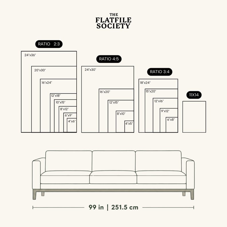 The image is a diagram that shows the sizes of different couches, ranging from 24" to 3" in height, and from 18" to 3" in width. The couch depicted in the image is 9" wide and 6" high. The image also includes the dimensions of the couch, which are 99" in width and 25.5" in height.
