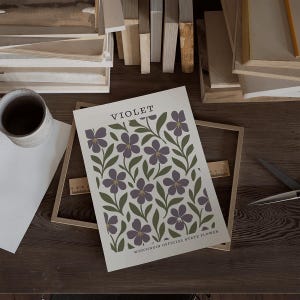 Stampa artistica del fiore simbolo del Wisconsin / Decorazione murale botanica viola / Floreale moderno di metà secolo / Regalo per l'inaugurazione della casa immagine 3