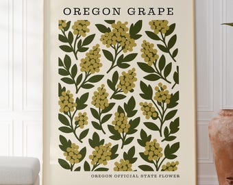 Oregon State Flower Digital Download | Grape Botanical Wall Decor | Mid Century Modern Floral |  Housewarming Gift