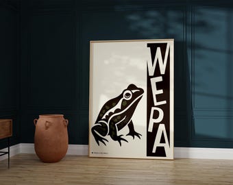 WEPA Coquí Frog Stampabile Wall Art / Decor tropicale portoricano / Regalo latino caraibico di metà secolo / Patrimonio ispanico Boricua