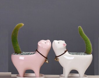 Garden Ornaments Flower Pots Mini Ceramics Cute Animal Plant Pots Cat-Shaped