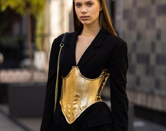 Gold underbust corset, renaissance corset belt, plus size corset Victorian, body shaping corset, stays custom lingerie