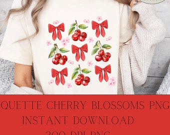 Coquette Cherry Bows PNG, Fall Collage Design (Digital Download)