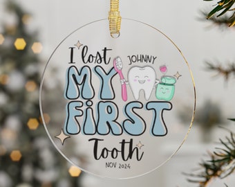 Personalized Lost Tooth Christmas Ornament, Acrylic Milestone Keepsake