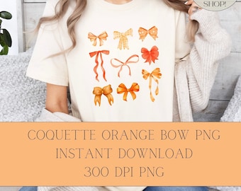 Coquette Orange Bows PNG, Aesthetic Ribbons Collage (Digital Download)