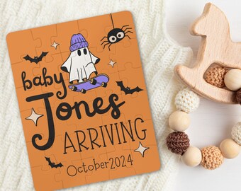 Custom Halloween Baby Announcement Puzzle, Spooky Fall Reveal Prop