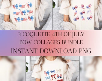 Coquette 4th of July Bow PNG Bundle, American Flag (Digital Download)