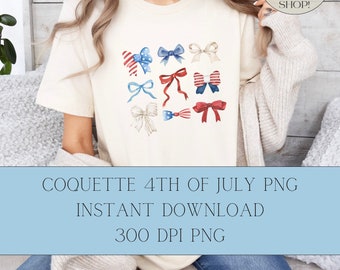4th of July Coquette Bows Collage PNG, Patriotic Design (Digital Download)