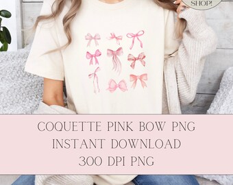 Coquette Pink Bows PNG, Estetisk Design (Digital Nedladdning)