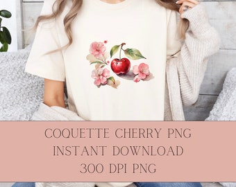 Coquette Cherry Flower PNG, Aesthetic Design (Digital Download)