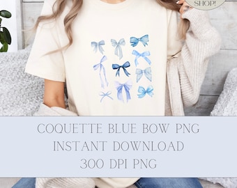 Coquette Blue Bows PNG, Aesthetic Collage (Digital Download)