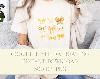 Coquette Yellow Bows PNG, Aesthetic Shirt Design (Digital Download)