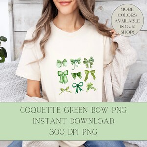 Coquette Green Bows PNG, Soft Girl Era PNG, Coquette Decor, Green Bow Collage PNG, Ribbons png, Aesthetic Shirt Design, St Patricks Day png