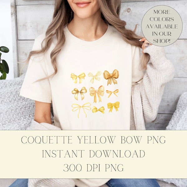 Coquette Yellow Bows PNG, Soft Girl Era PNG, Coquette Home Decor, Yellow Bow Collage PNG, Ribbon png, Aesthetic Shirt Design, Valentines png