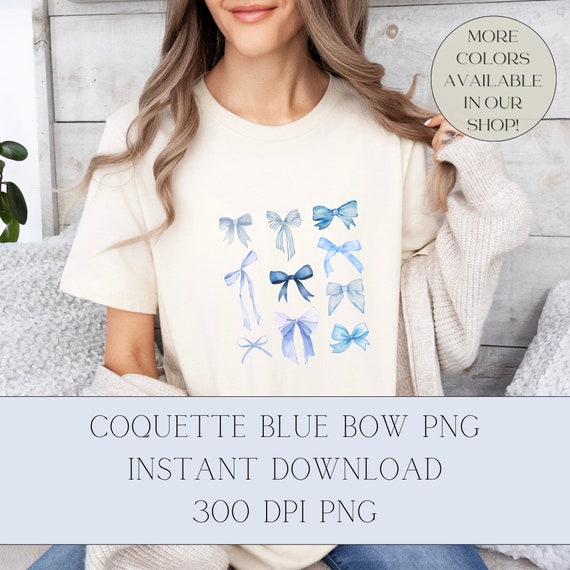 Coquette Blue Bows PNG, Aesthetic Collage (Digital Download)