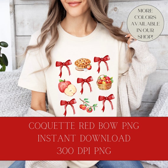Coquette Apple & Red Bows PNG, Fall Collage (Digital Download)