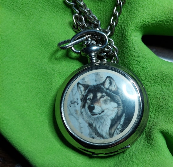 Wolf - vintage pocket watch with chain - image 1