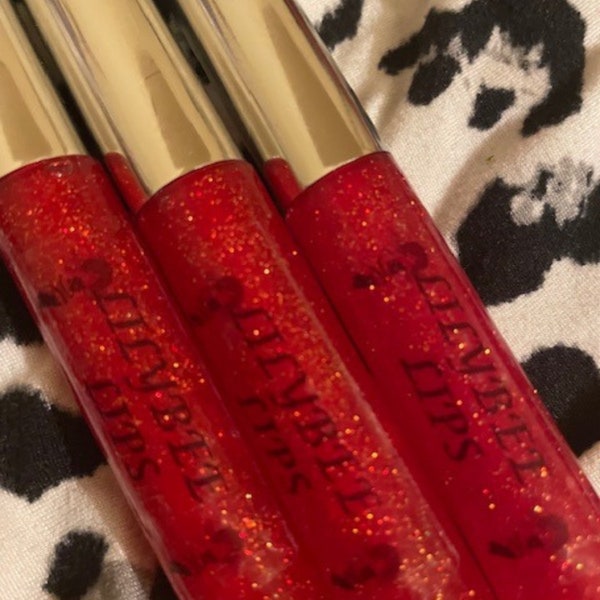 Red Lip Gloss with Red Glitter  | Shimmering Lip Gloss | Vegan Lip Gloss | Red Glitter Lip Gloss | Lip Oil | Green Apple Scented