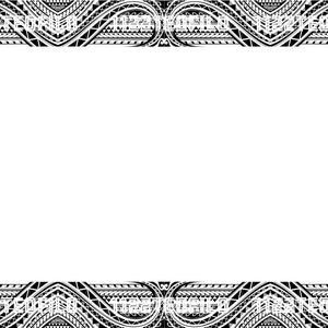 May include: Black and white tribal design border frame. The frame is made up of intricate patterns and swirls.