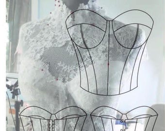 Corset,Pattern for sewing bustier top pattern, PDF pattern corset with cups Top-bustier sewing pattern | Sizes 2S to 2XL | Instant download