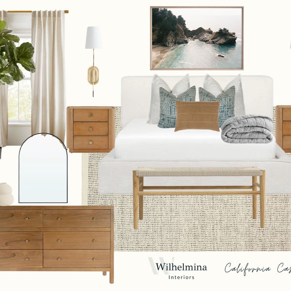 Primary Bedroom Design | California Casual | E-Design | Interior Design | Interior Styling | Mood Board Shopping Guide